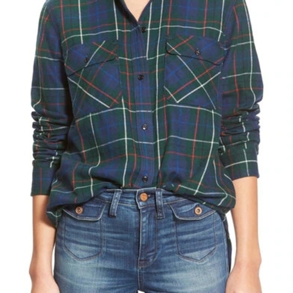 Madewell Plaid‎ Button-Up Shirt - Green and Blue